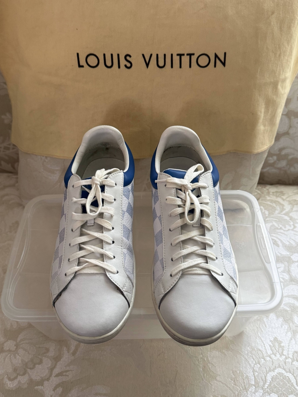 Authentic Louis Vuitton Men’s White & Blue Low-Top Sneakers